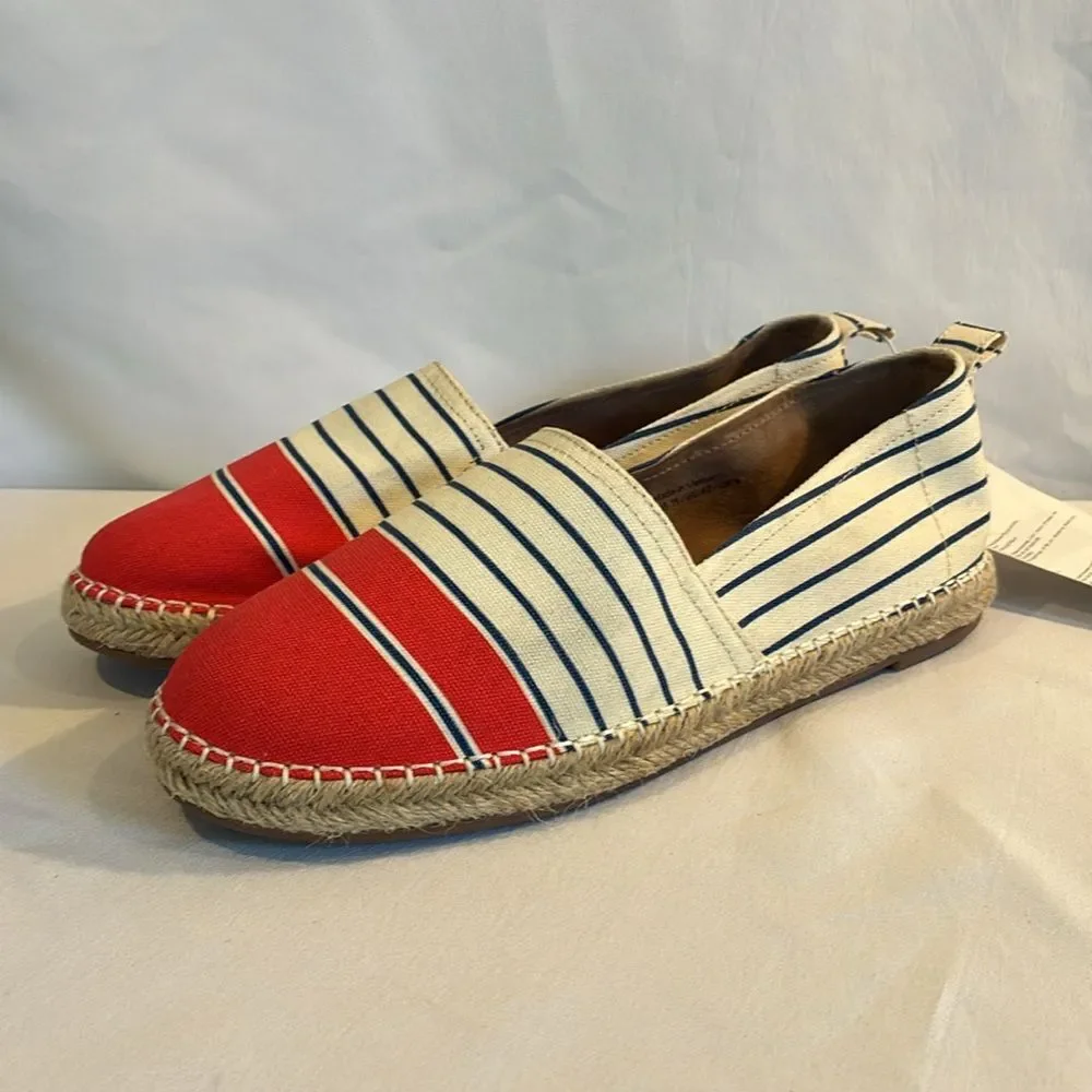 NWT multicolor coral cream & navy slip on canvas espadrille shoes size 11 comfy